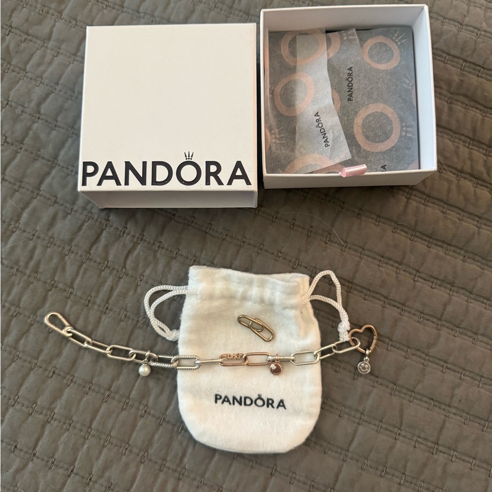 PANDORA LINK BRACELET WITH 3 CHARMS